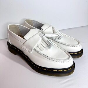 Dr Martens Adrian Tassel Loafer Womens 7 White Doc Yellow Stitching‎ Preppy Prep